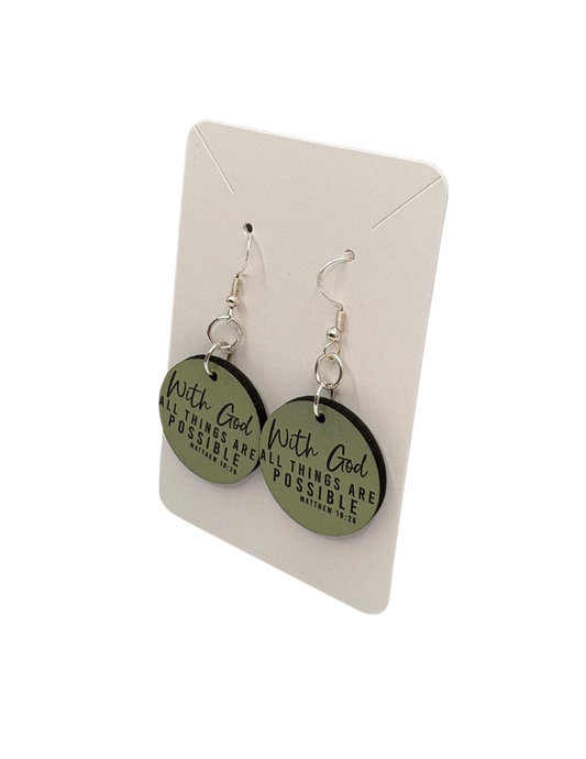 Green "With God" Circle Earrings