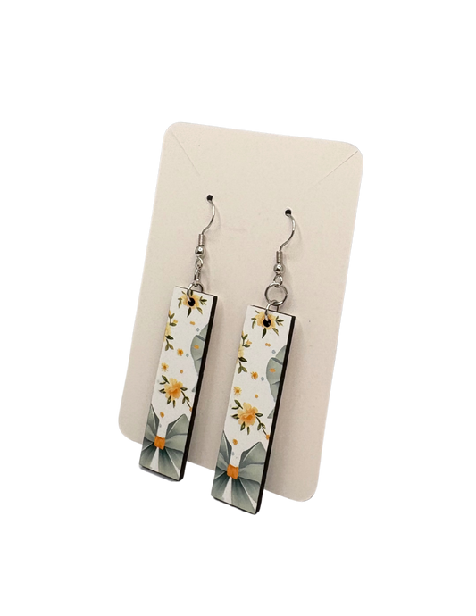 Blue and Yellow Bow Rectangle Earrings