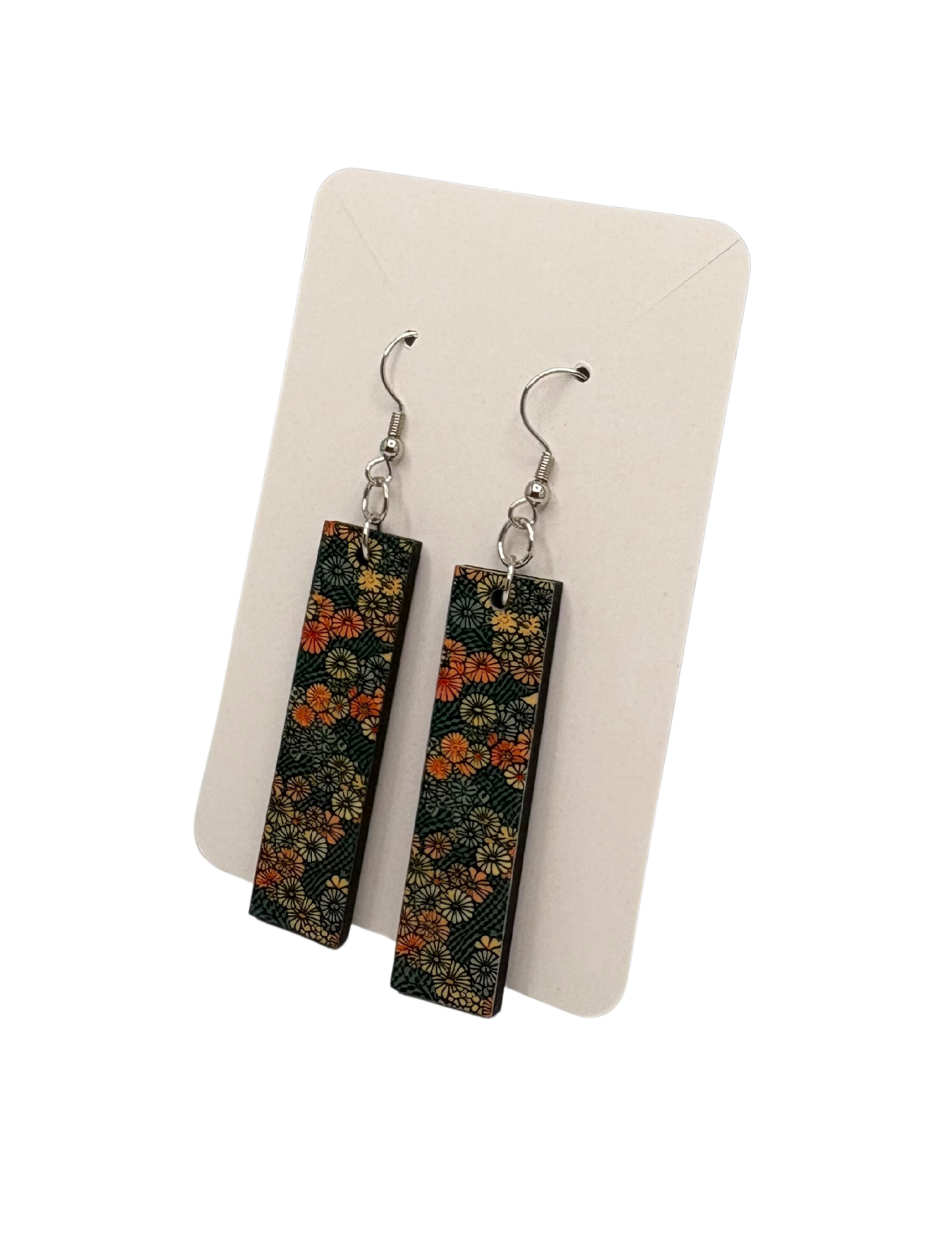 Green and Orange Rectangle Earrings