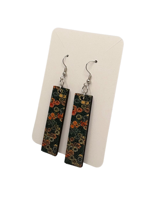 Green and Orange Rectangle Earrings