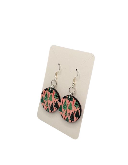 Pink Christmas Circle Earrings