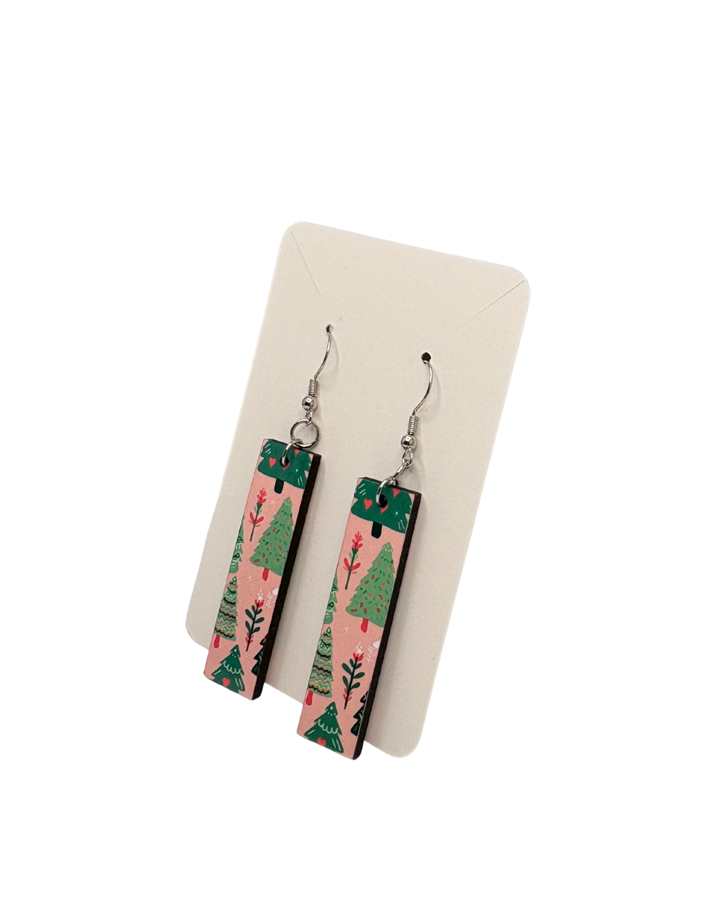 Rectangle Pink Christmas Earrings