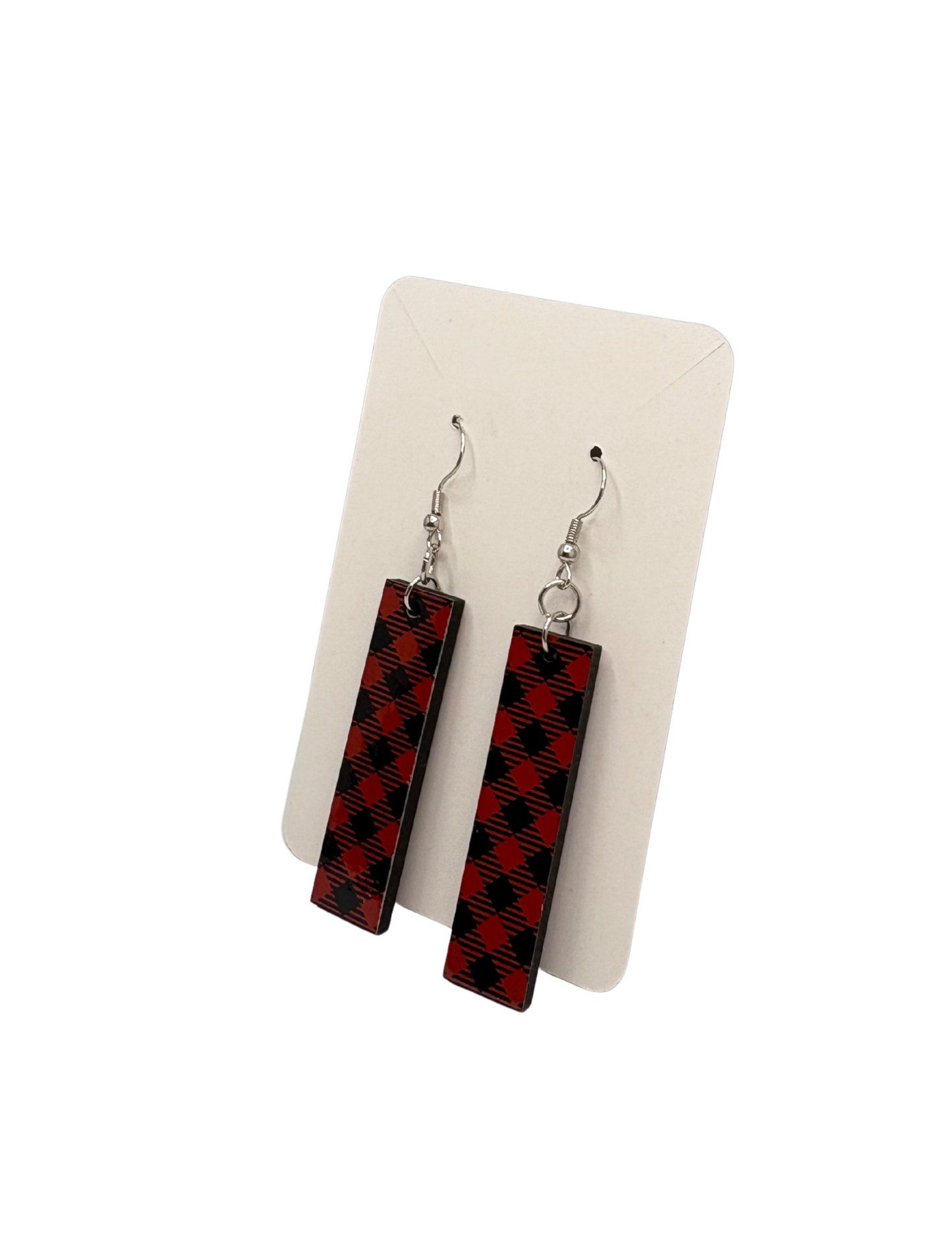 Red and Black Plaid Rectangle Earrings