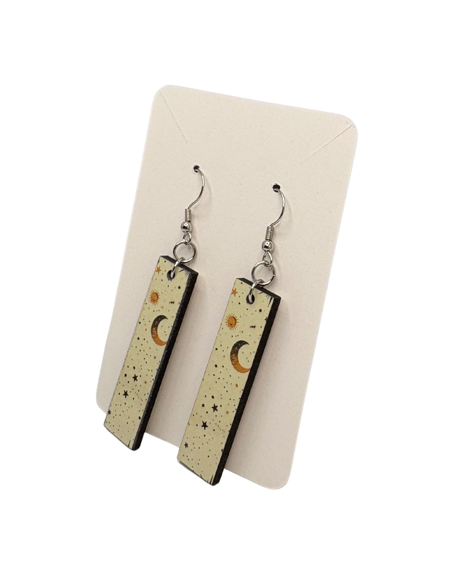 Yellow and Black Sun and Moon Rectangle Earrings