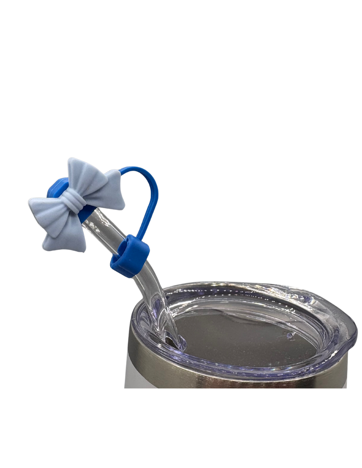 Blue Bow Straw Topper