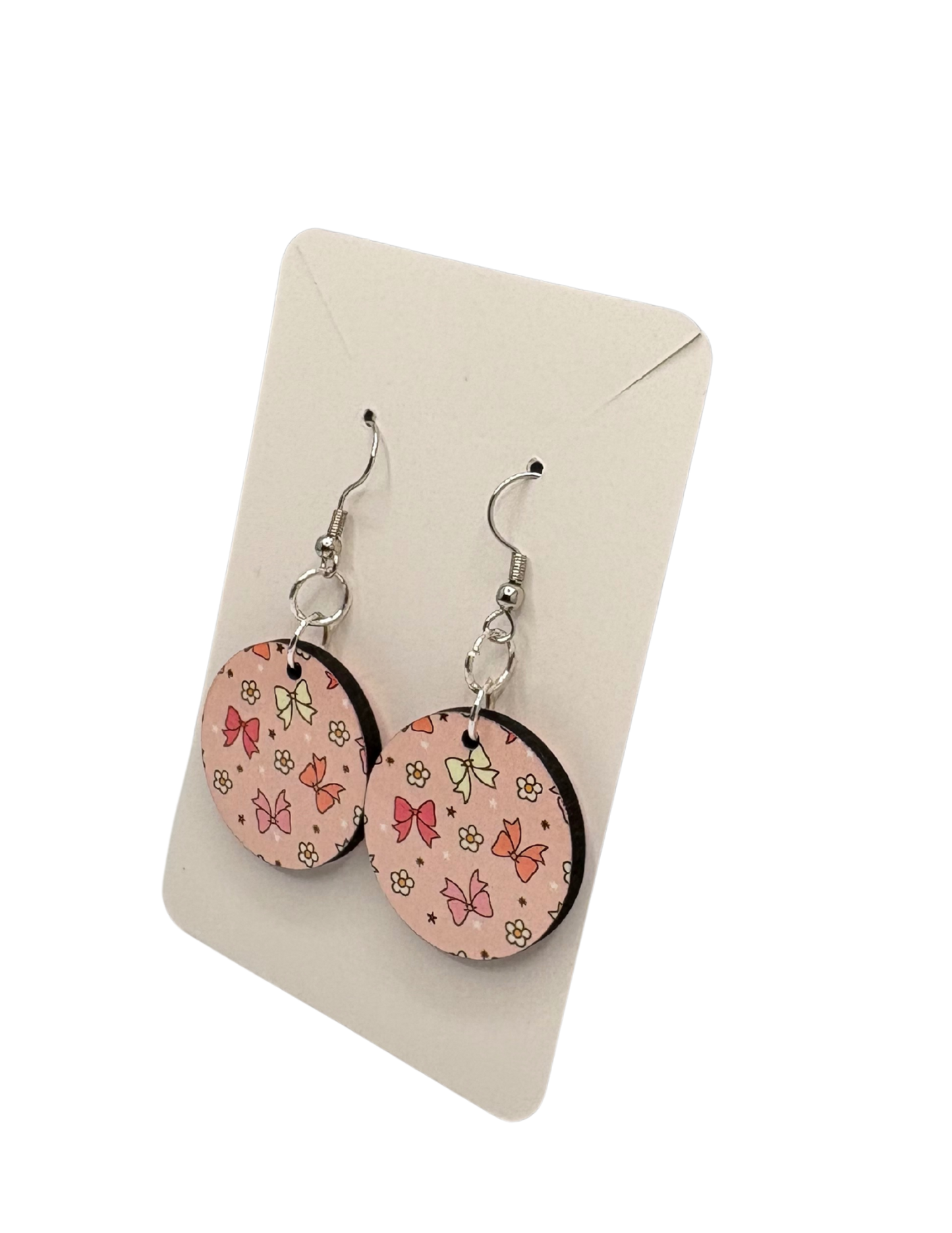 Pink Bow Floral Circle Earrings