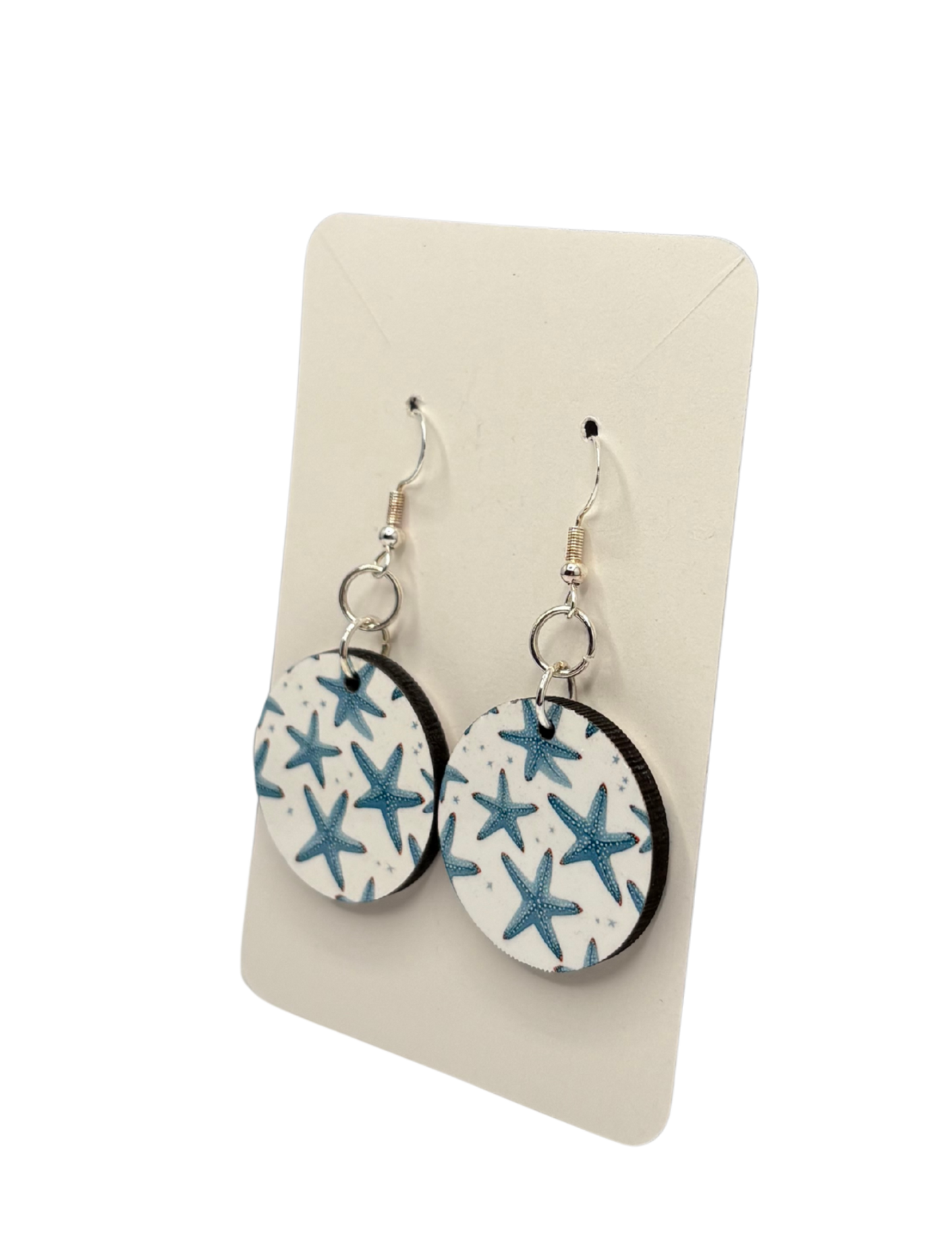 Blue Starfish Circle Earrings