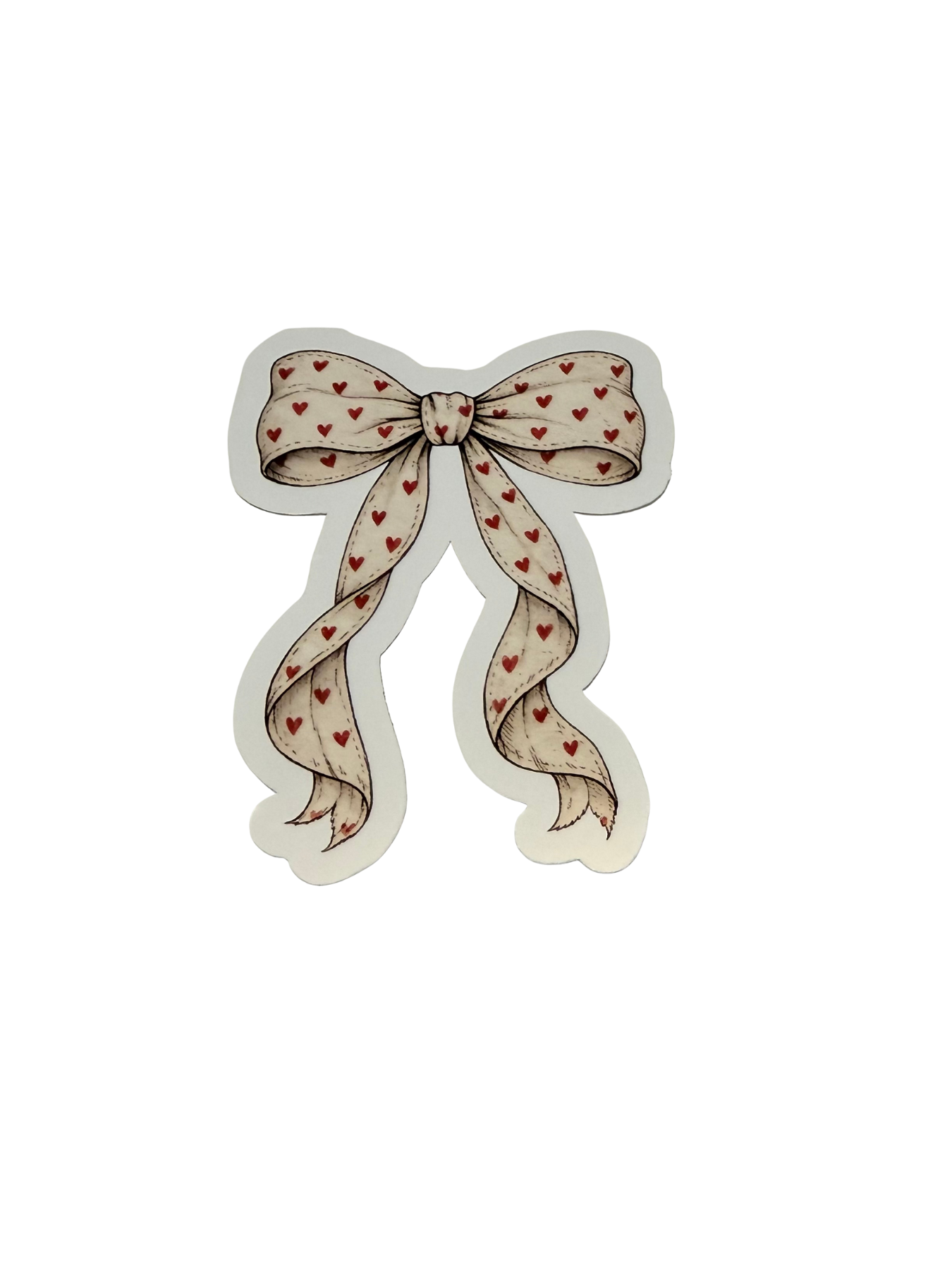 3" Cream Bow With Red Hearts Vinyl Sticker (Pack of 2)