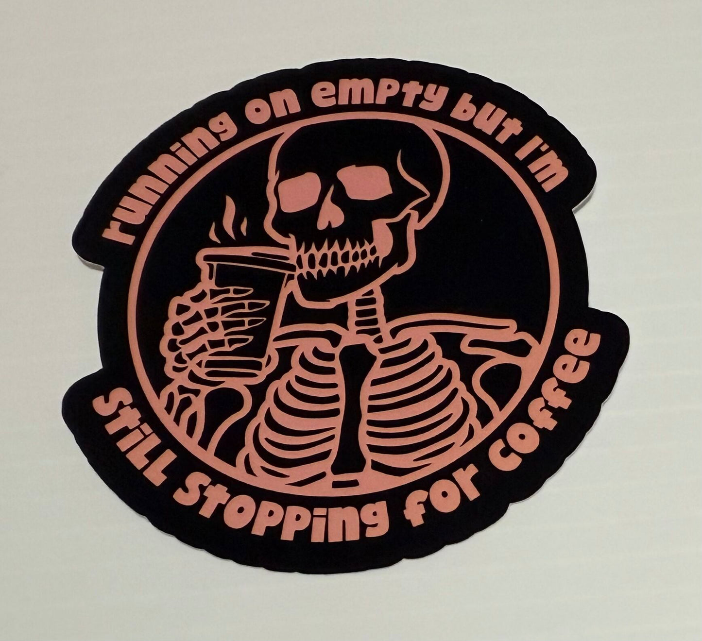 3" Coffee Skeleton Black and Pink Vinyl Sticker (Pack of 2)