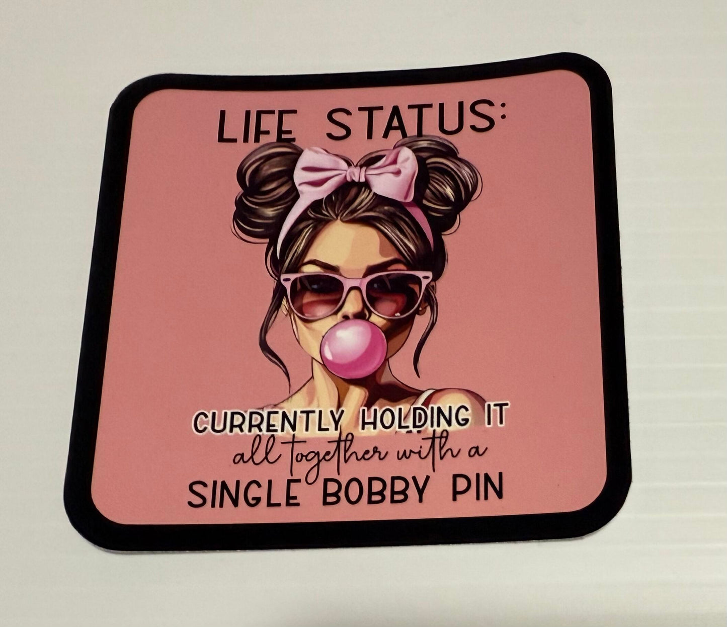 3" Life Status Pink With Black Border Vinyl Sticker (Pack of 2)