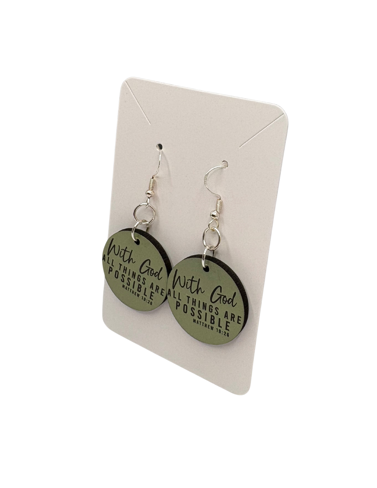 Green "With God" Circle Earrings