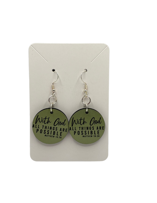 Green "With God" Circle Earrings