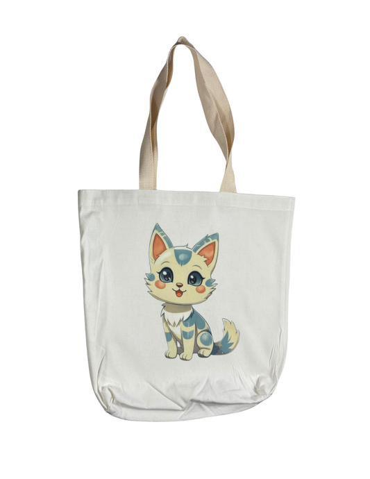 Blue and White Cat Tote Bag