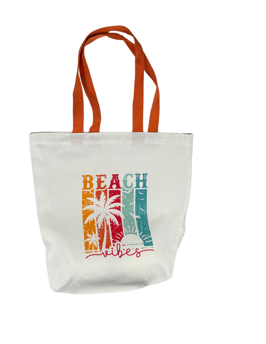 Beach Vibes Orange Handled Tote Bag