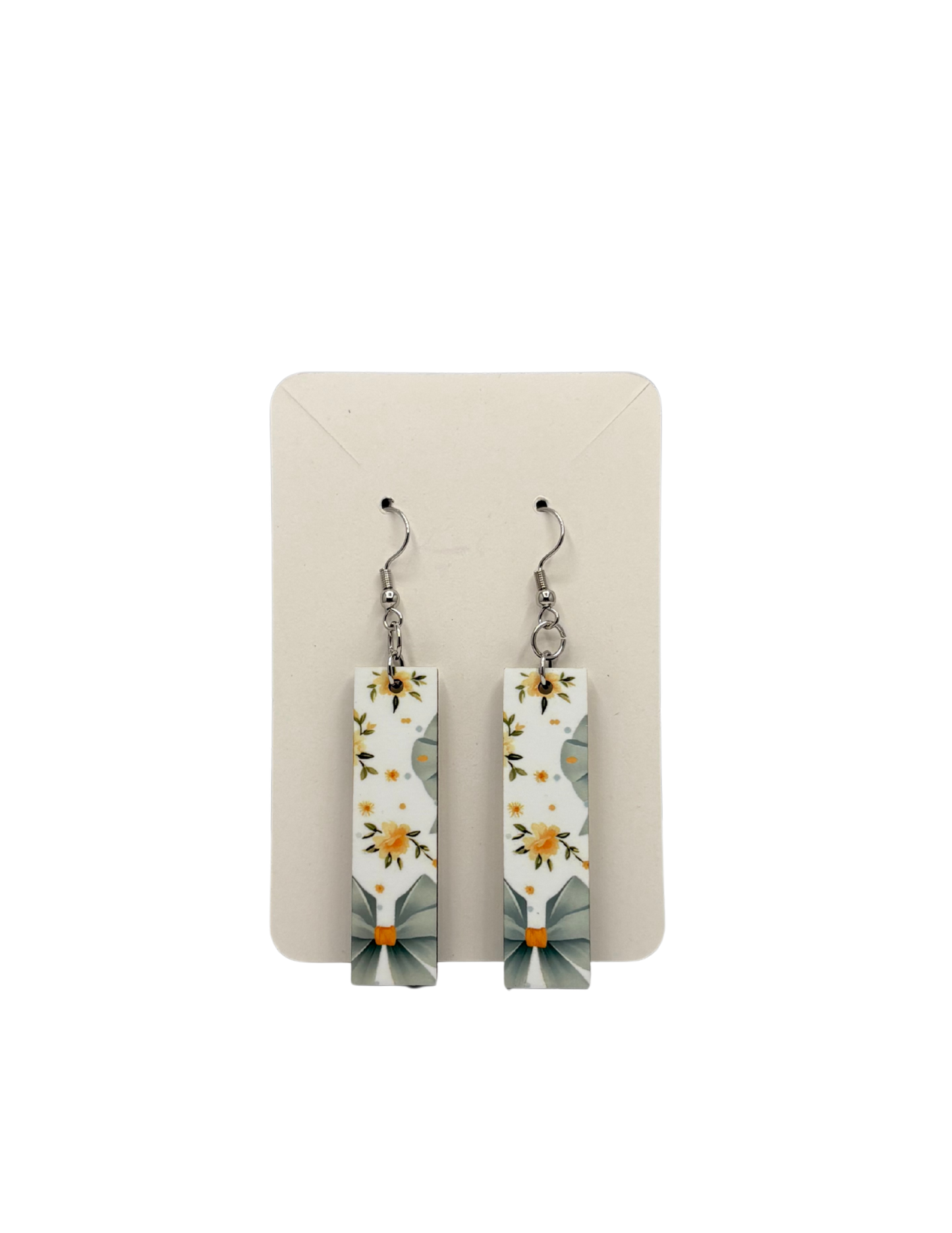 Blue and Yellow Bow Rectangle Earrings