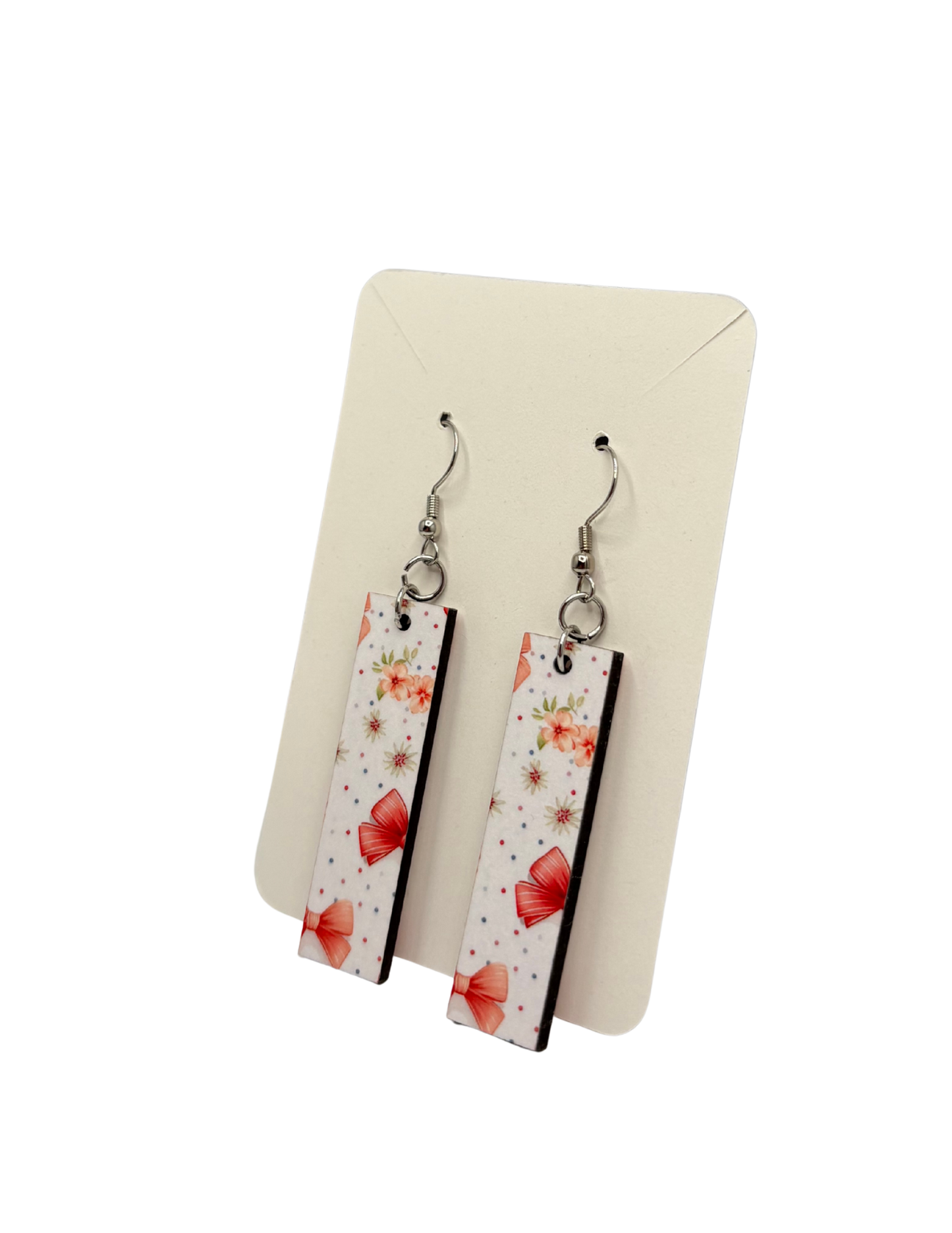 Pink Bow and Flower Rectangle Earrings