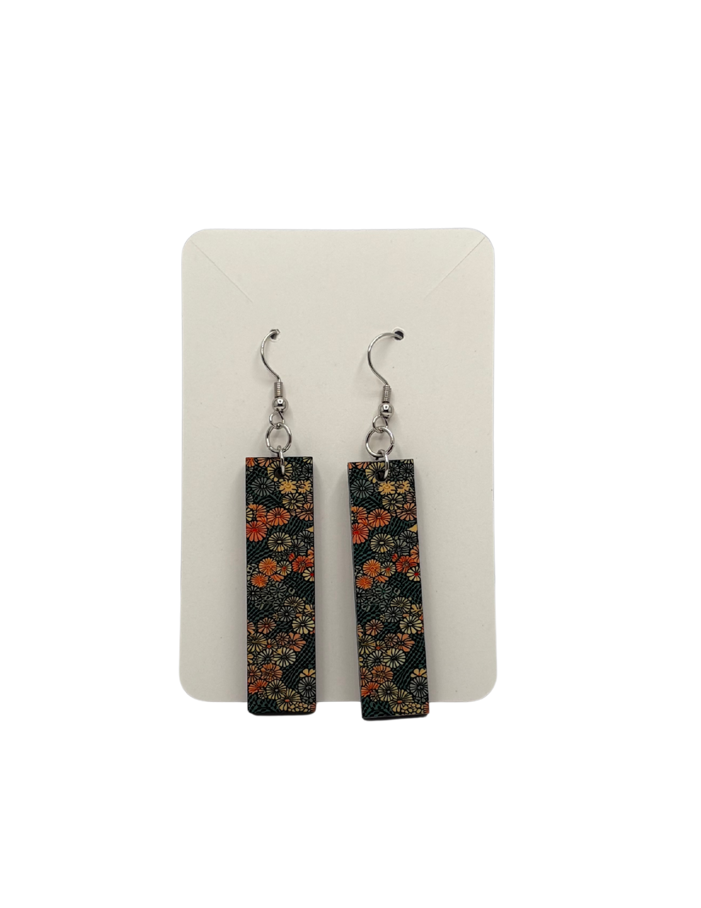 Green and Orange Rectangle Earrings