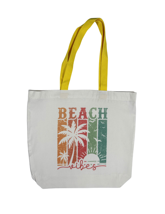 Beach Vibes Yellow Handled Tote Bags