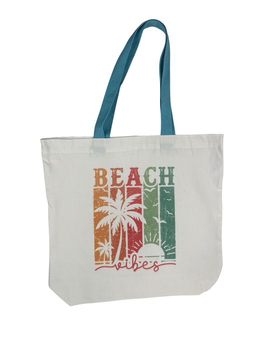 Beach Vibes Light Blue Handled Tote Bag