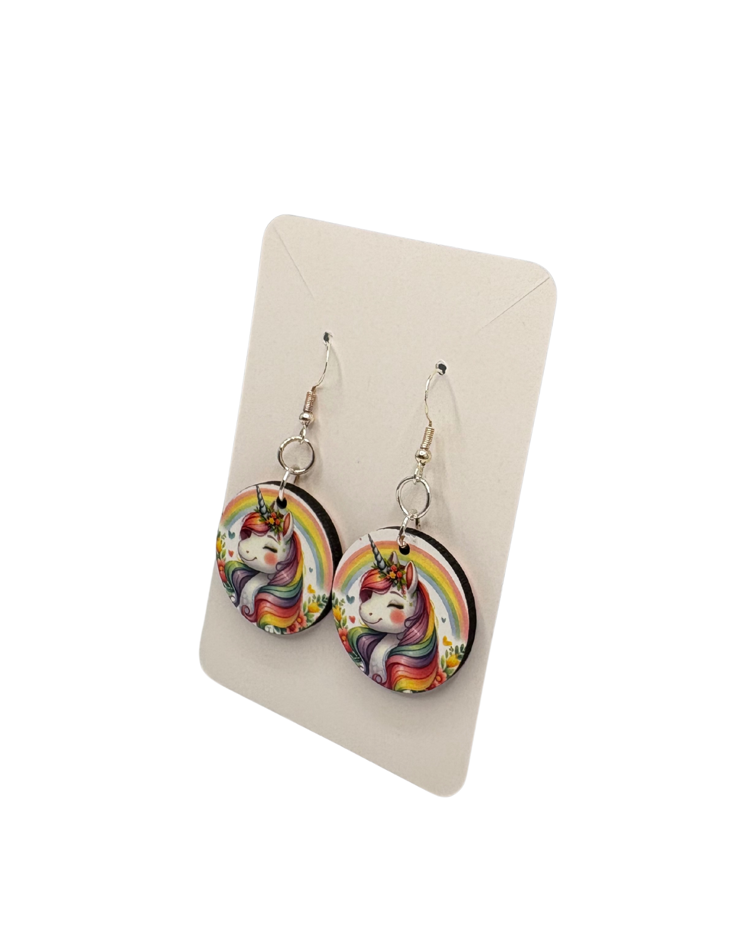 Rainbow Unicorn Circle Earrings White Background