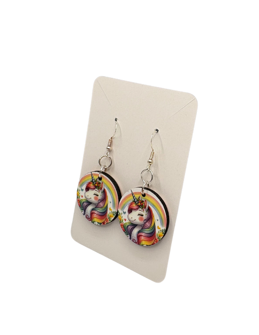 Rainbow Unicorn Circle Earrings White Background