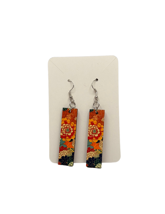Warm Color Flower Earrings Rectangle