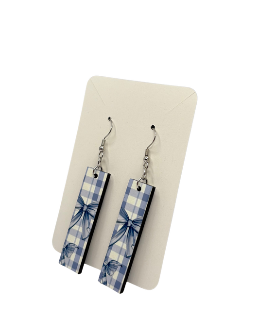 Blue Plaid Bow rectangle Earrings
