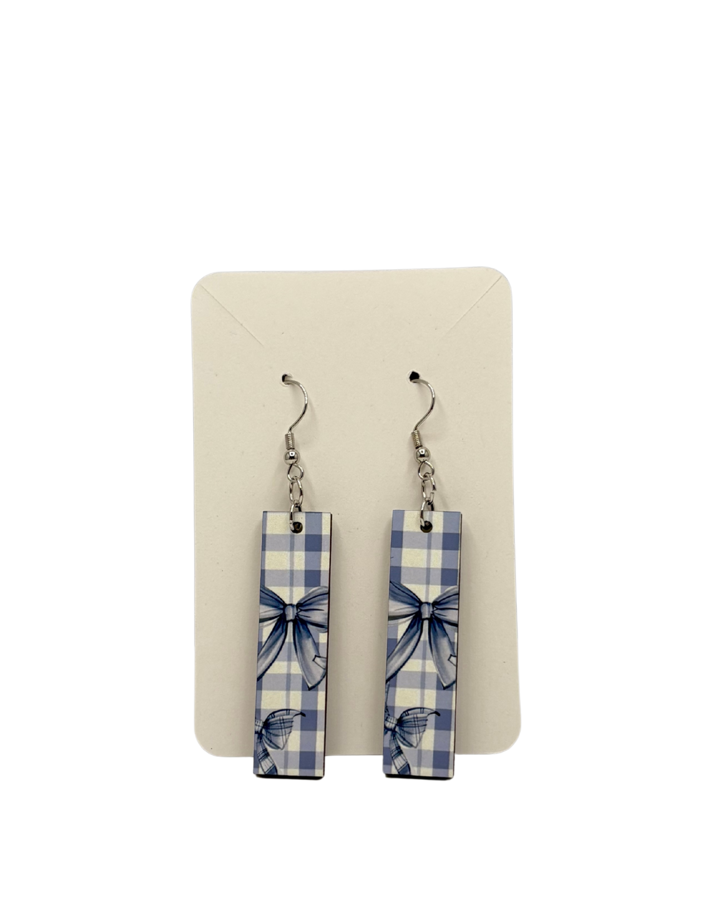 Blue Plaid Bow rectangle Earrings