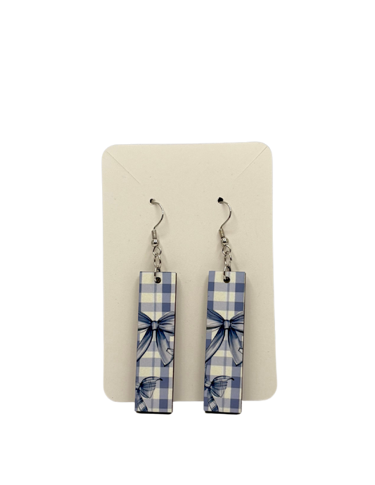 Blue Plaid Bow rectangle Earrings