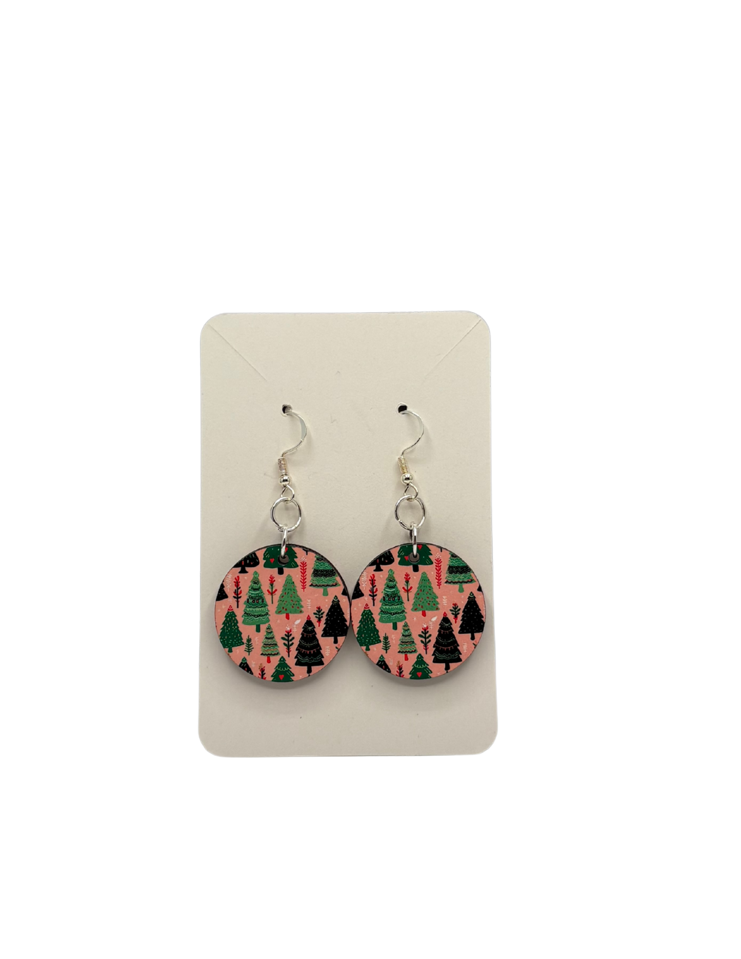 Pink Christmas Circle Earrings