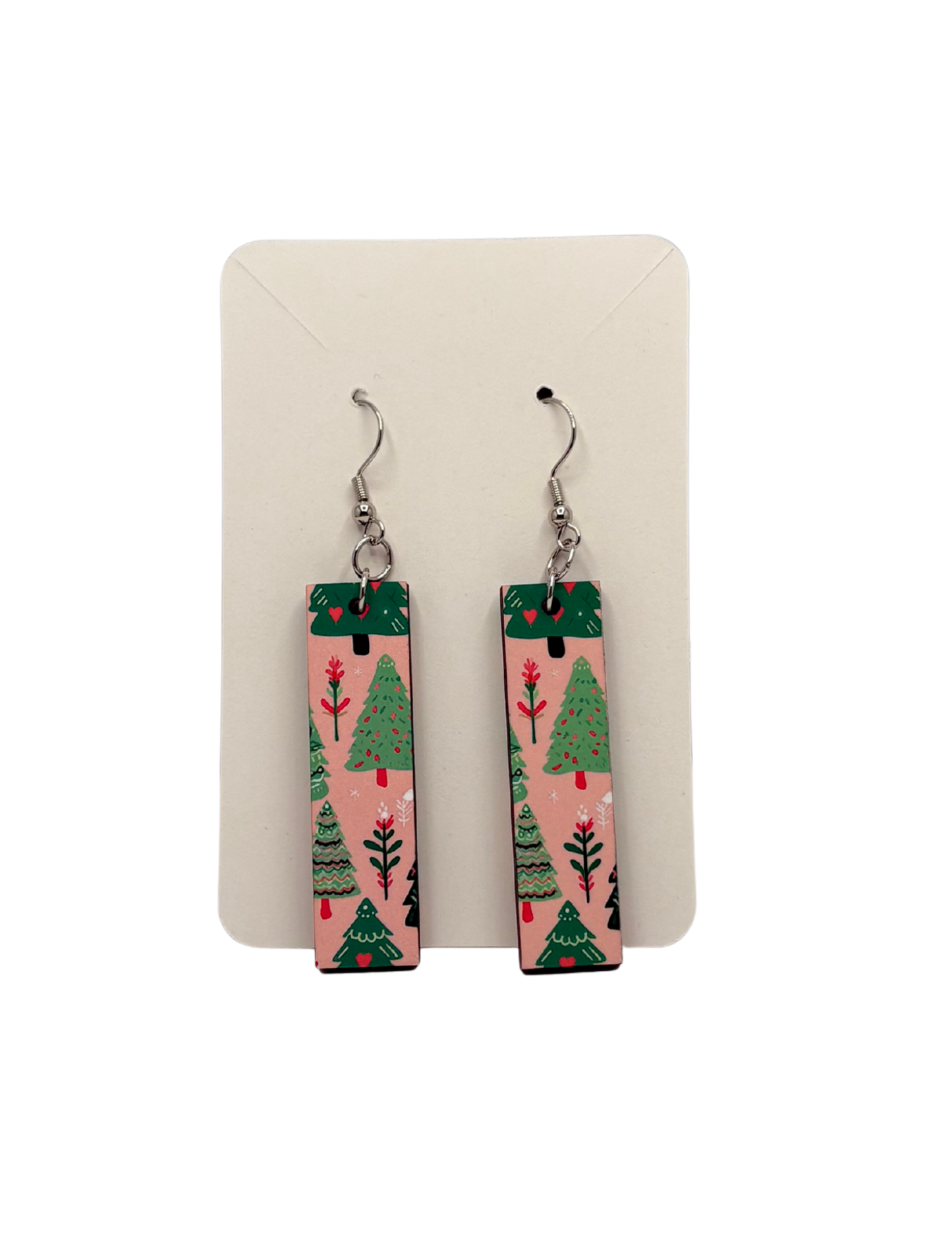 Rectangle Pink Christmas Earrings