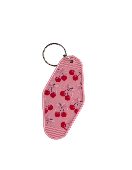 Cherry Retro Motel Keychain Pink