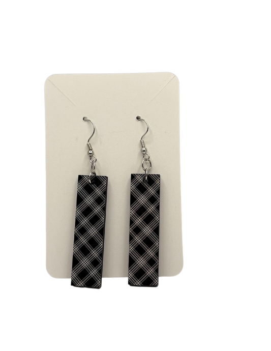 Black and White Plaid Rectangle Earrings