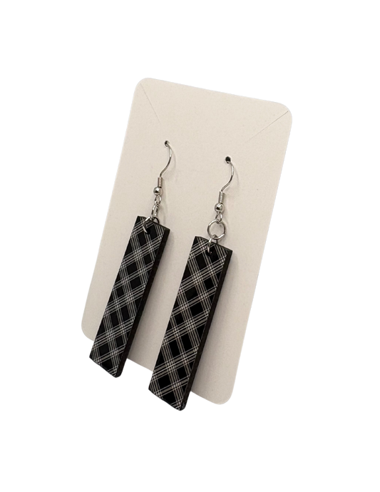 Black and White Plaid Rectangle Earrings