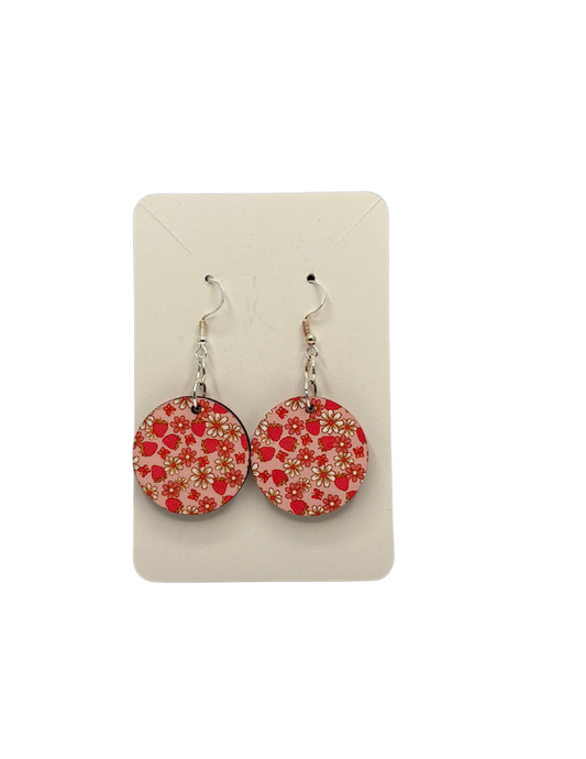 Floral Strawberry Pink Circle Earrings