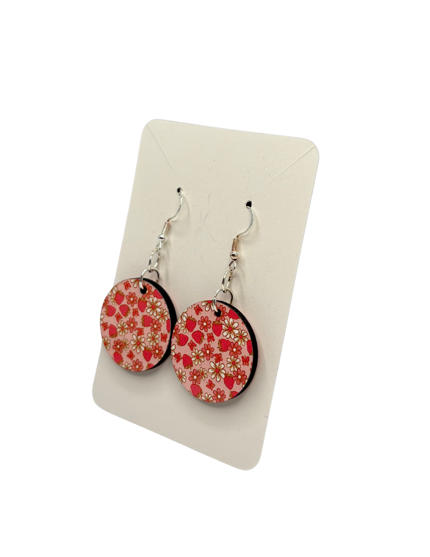 Floral Strawberry Pink Circle Earrings
