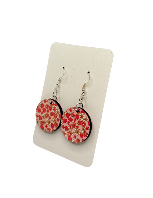 Floral Strawberry Pink Circle Earrings