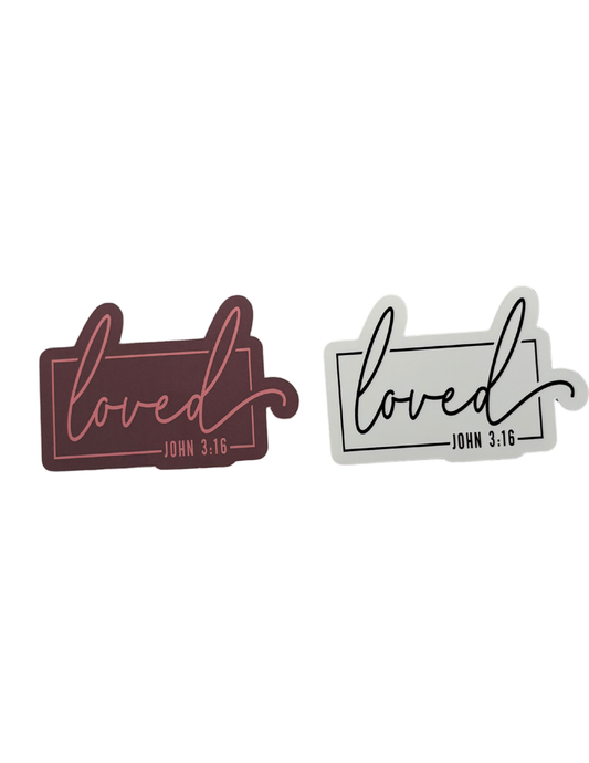 Loved - John 3:16 Vinyl Sticker Pink and Black (Pack of 2)