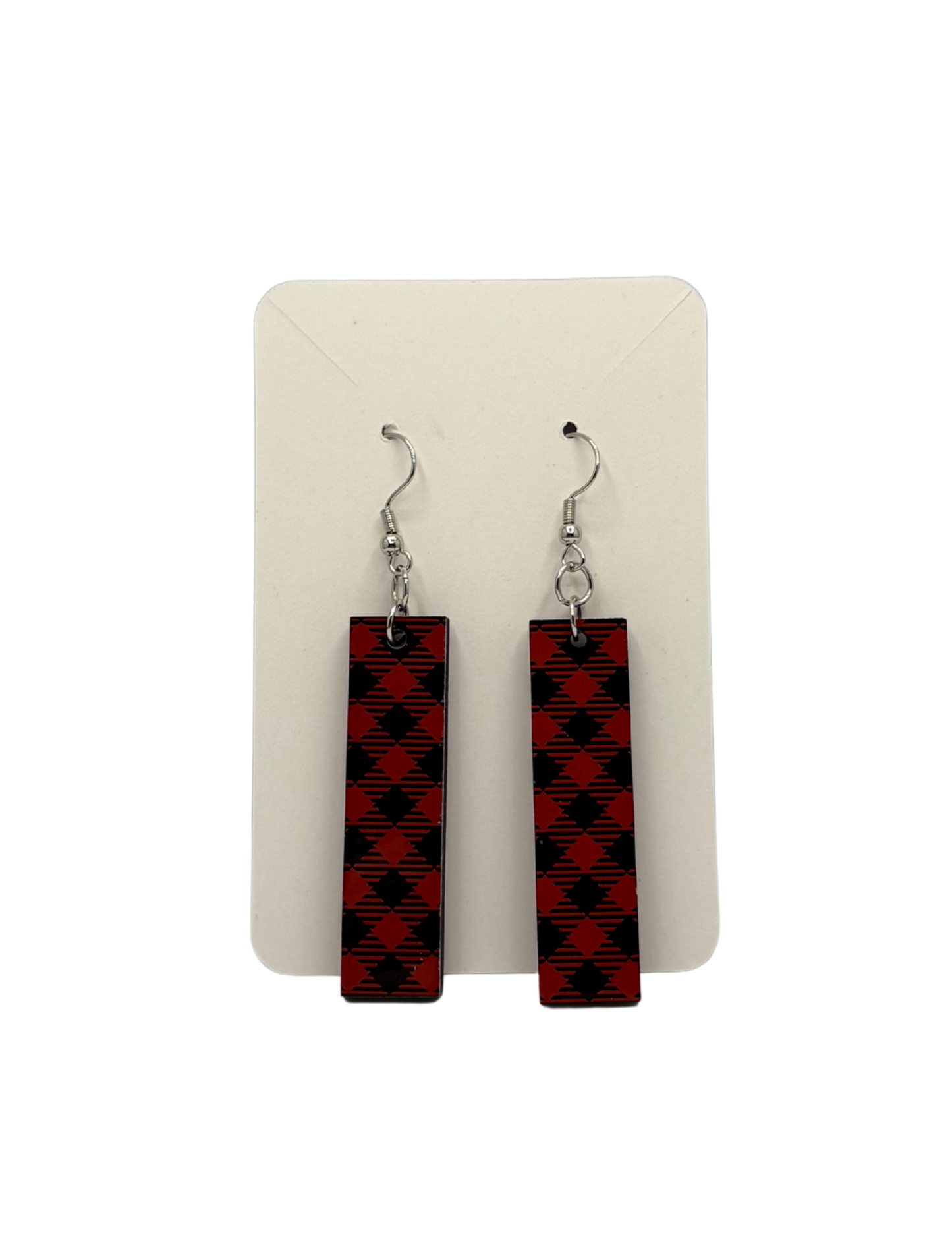 Red and Black Plaid Rectangle Earrings