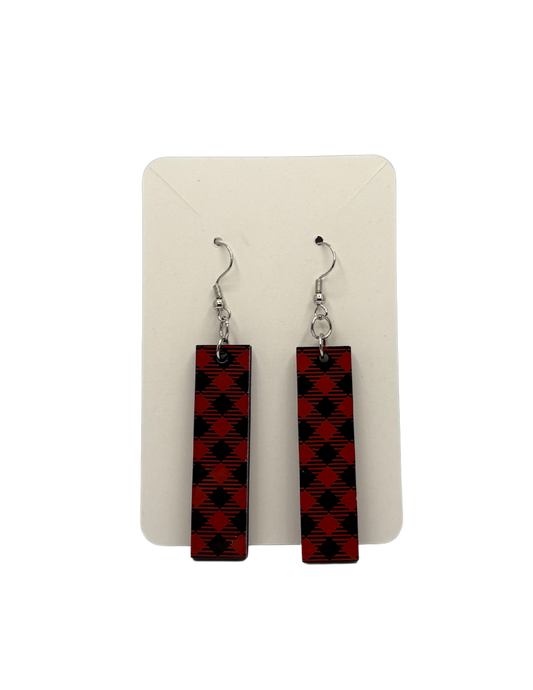 Red and Black Plaid Rectangle Earrings