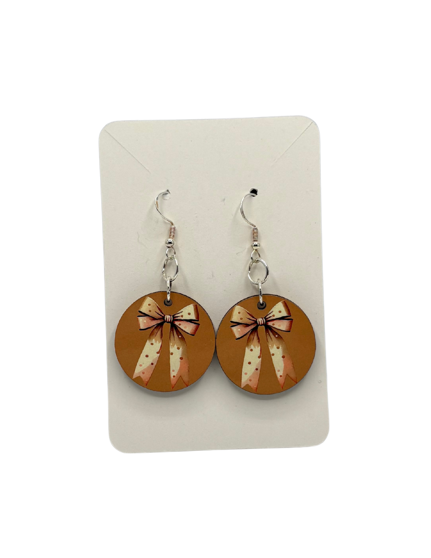 Tan Polka Dot Circle Earrings