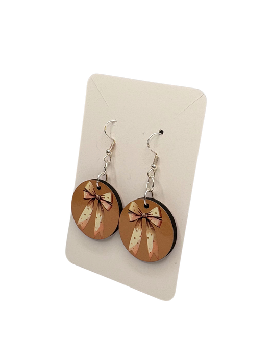 Tan Polka Dot Circle Earrings