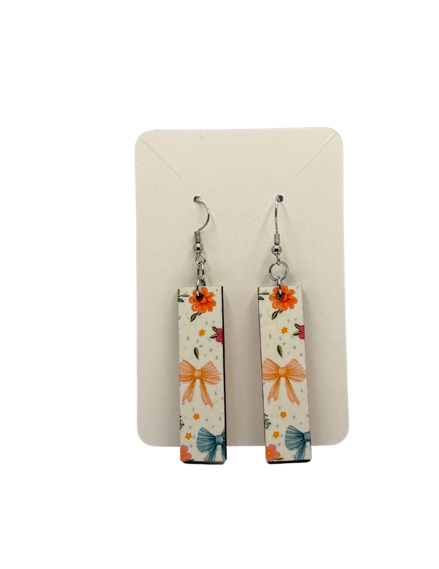 Colorful Bow and Flower Rectangle Earrings