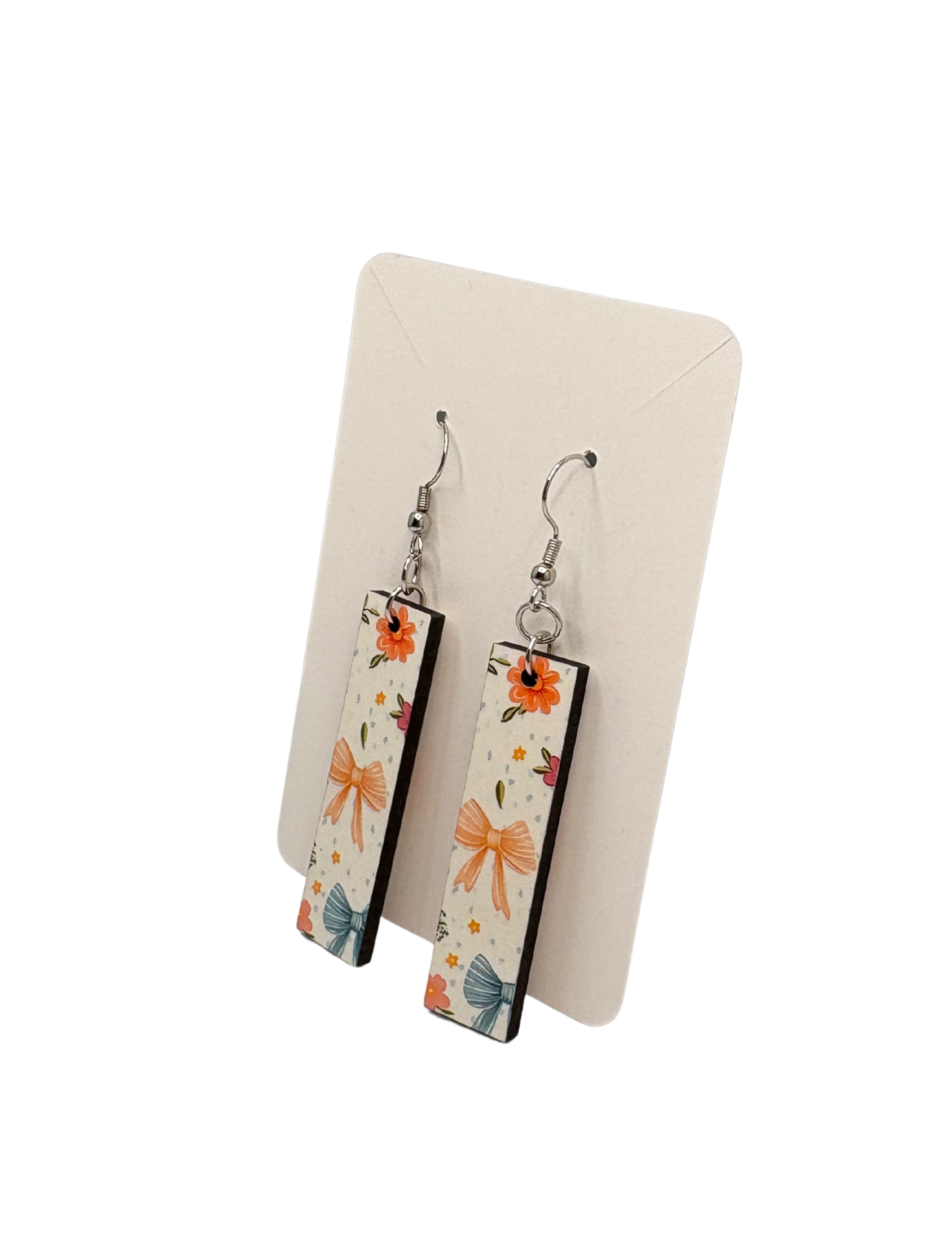 Colorful Bow and Flower Rectangle Earrings