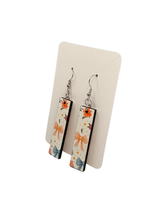 Colorful Bow and Flower Rectangle Earrings