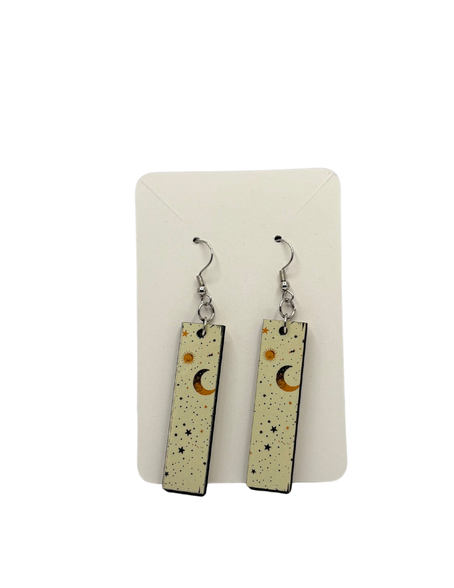 Yellow and Black Sun and Moon Rectangle Earrings