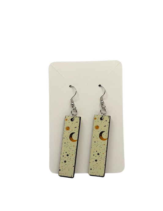 Yellow and Black Sun and Moon Rectangle Earrings