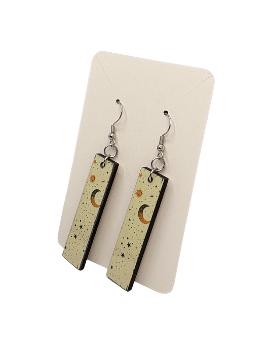 Yellow and Black Sun and Moon Rectangle Earrings