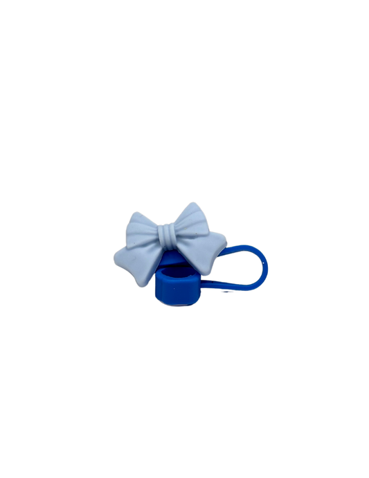 Blue Bow Straw Topper