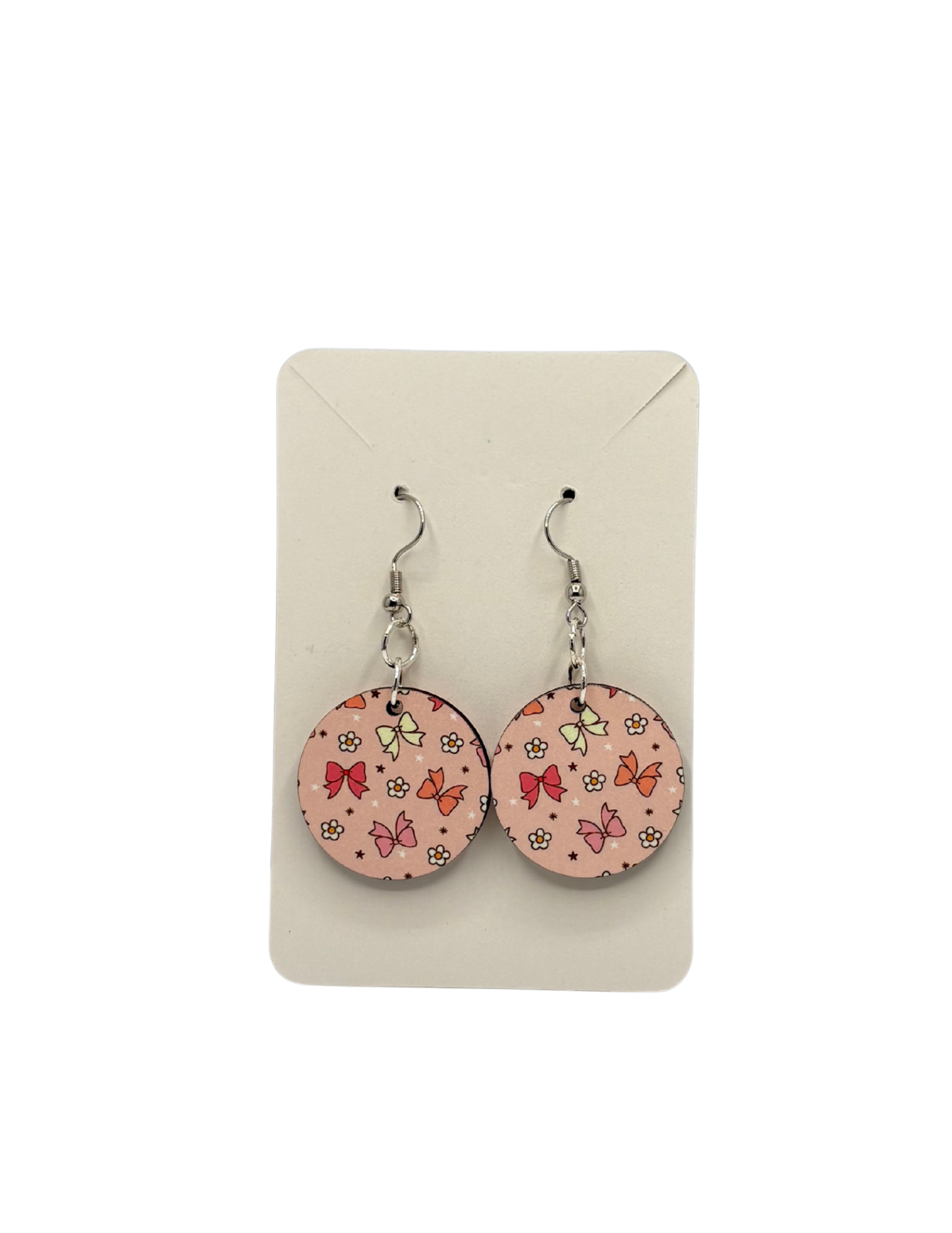 Pink Bow Floral Circle Earrings